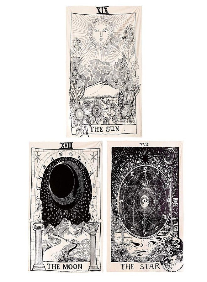 Coolbird Tarot Tapestry 3 Pack (23"27" | 60 * 70CM) - The Sun, The Moon, The Star Medieval Europe Divination Wall Hanging Tapestries for Home Decor - Image 1